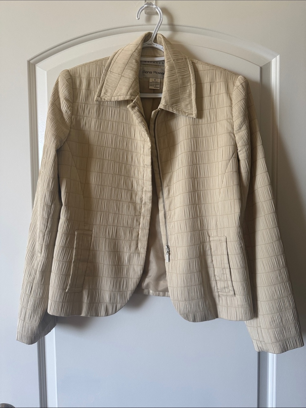 Rena Rowan Petite Professional Quilted Zip-Front Jacket - Cream